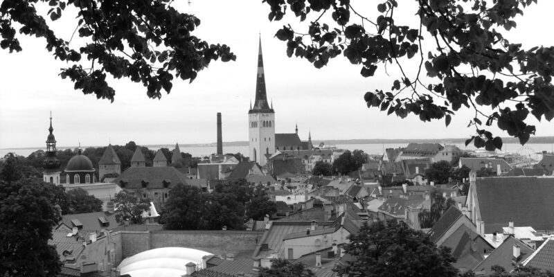 grayscale photo of houses and buildings in estonia